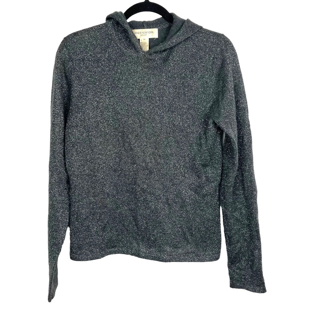 Jones New York Sport Gray Silver Hooded Sweater M